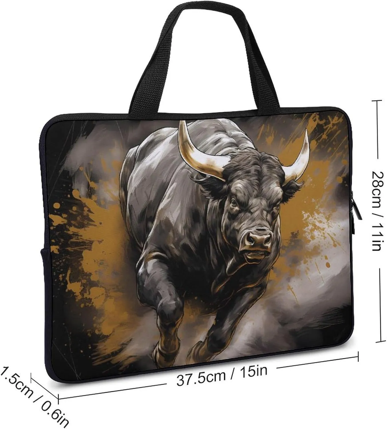 Bull Painting Bullfight Laptop Bag Durable Waterproof Notebook Carrying Case Computer Bag Briefcase