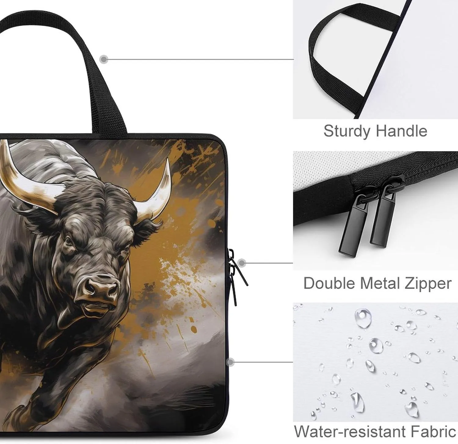 Bull Painting Bullfight Laptop Bag Durable Waterproof Notebook Carrying Case Computer Bag Briefcase