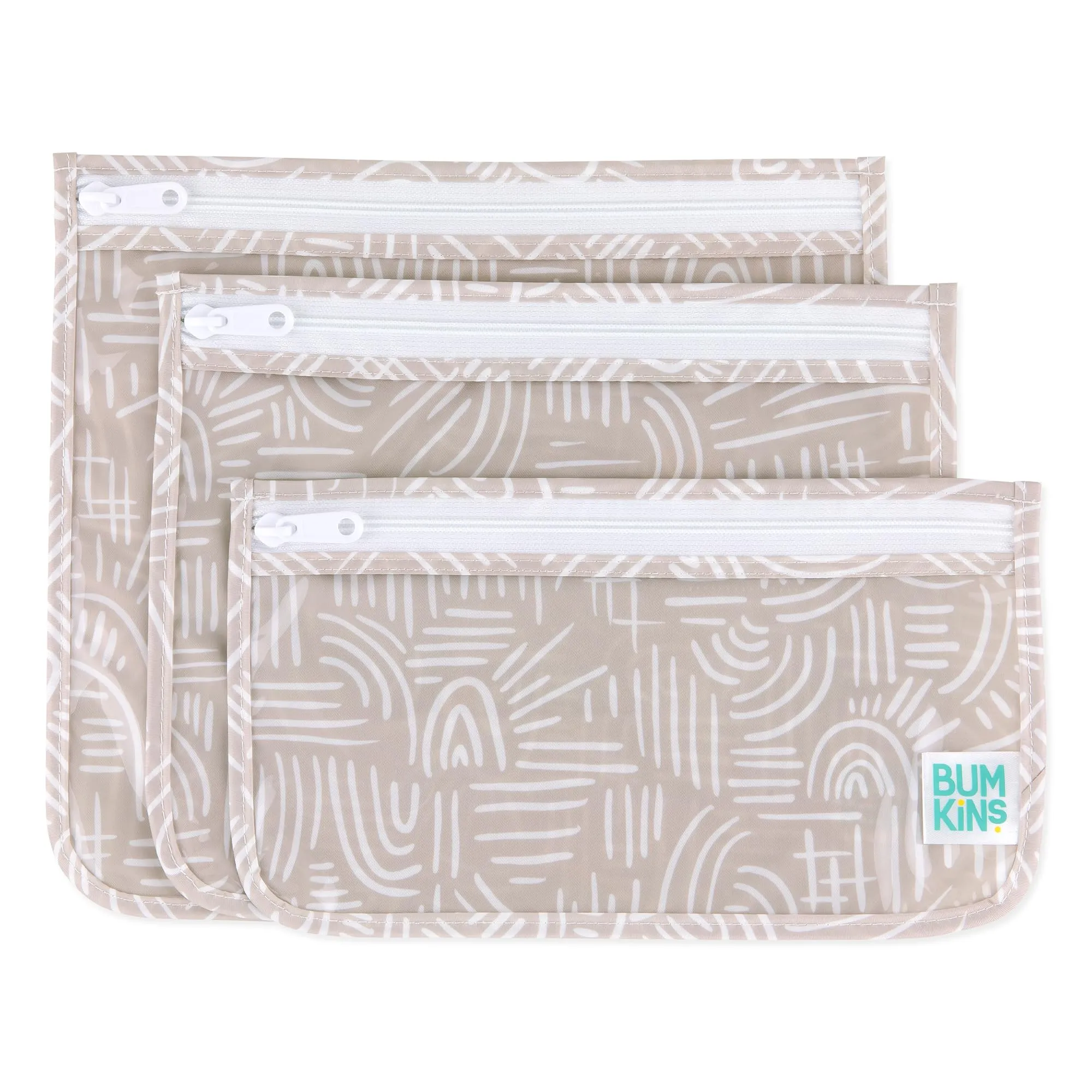 Bumkins Travel Bag, Toiletry, Baby, TSA Approved Pouch, Zip Bag, Quart Size Airline Compliant, Clear-Sided, Diaper Bag Organization, Makeup, Accessories, Set of 3 Sizes, Desert Boho