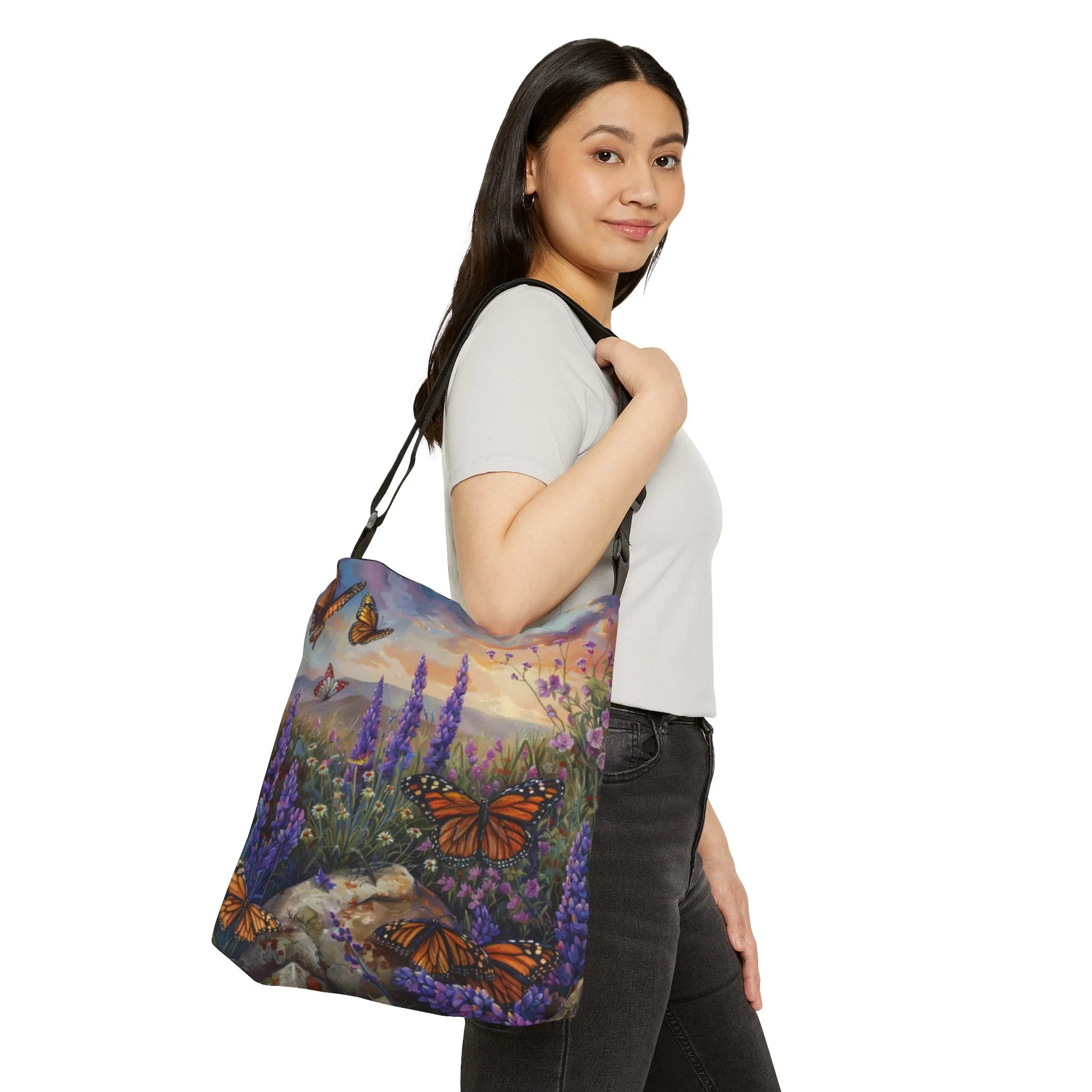 Butterfly Flowers 1 Adjustable Tote Bag