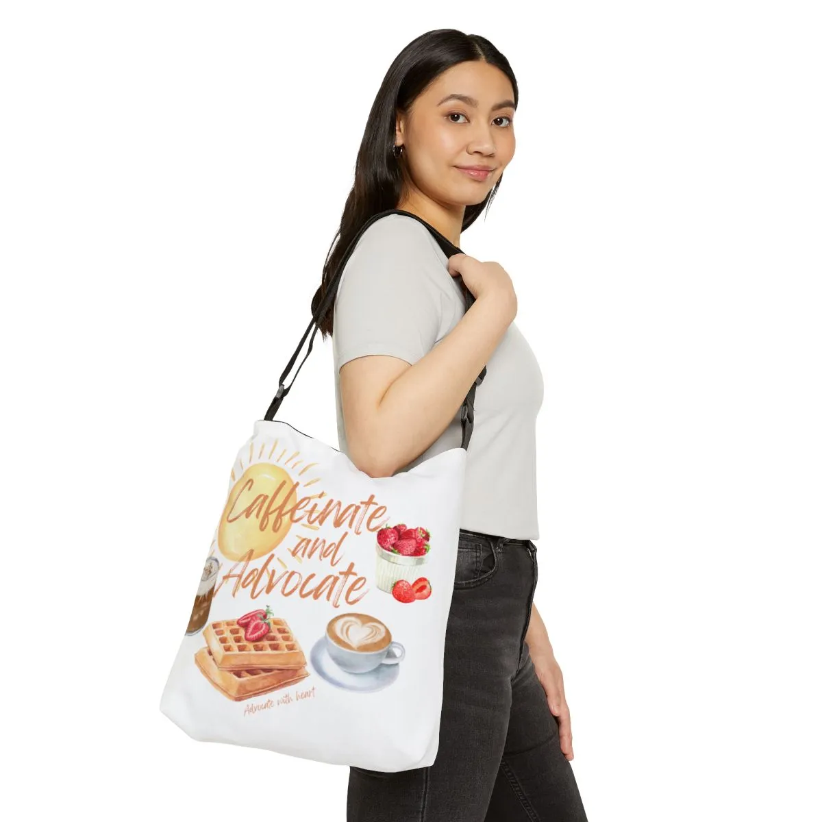 Caffeinate and Advocate Adjustable Tote