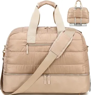 CAMTOP Travel Weekender Bags for Women with Shoe Compartment Quilted Puffer Tote Bag Carry on Duffle Bag for Overnight Bag