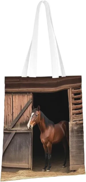Canvas Aesthetic Tote Bag for Women Handbag Barn Horse Reusable Grocery Bags with Handles