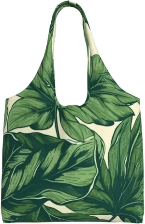 Canvas Aesthetic Tote Bag for Women Handbag Green Foliage Botanical Reusable Grocery Bags with Handles