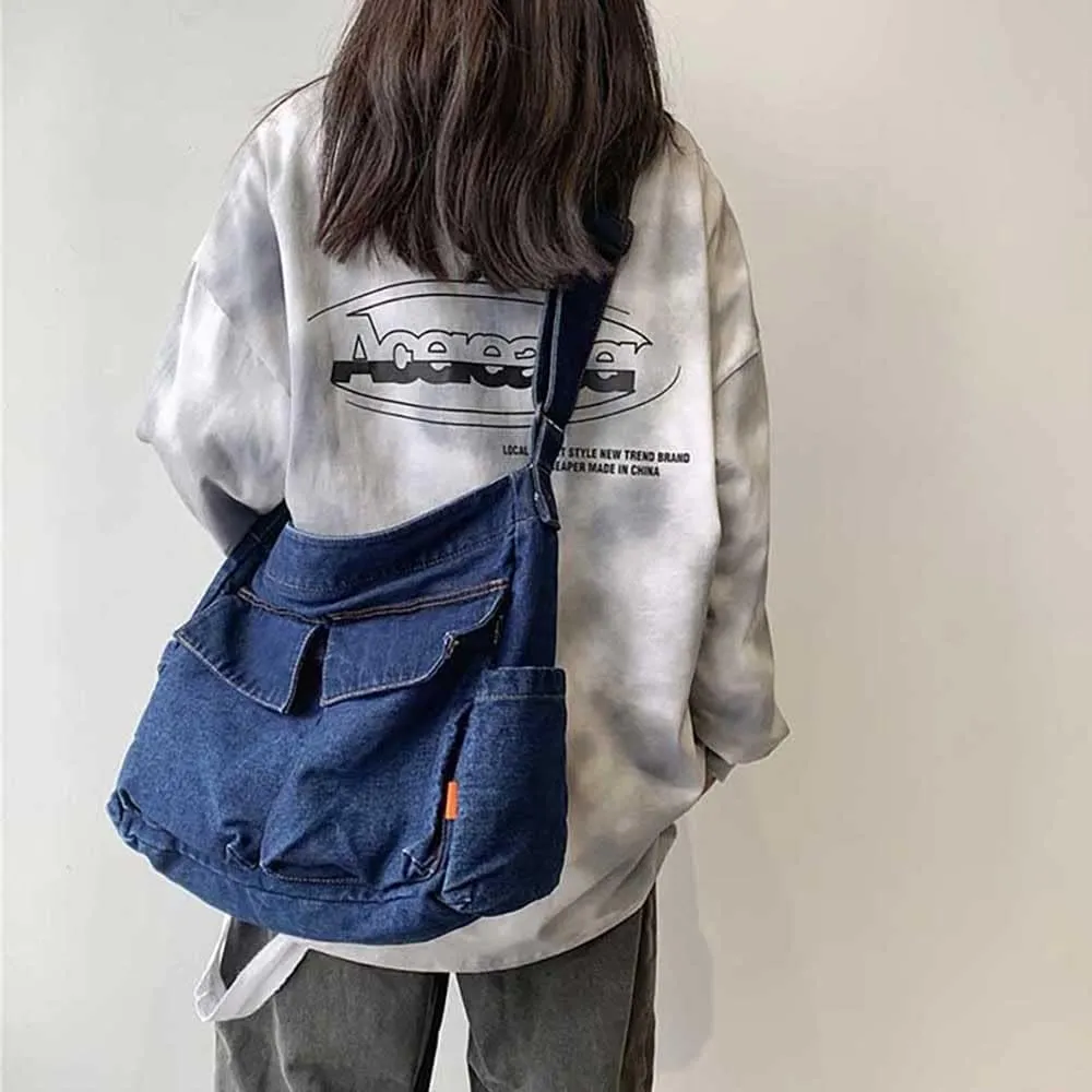 Canvas Messenger Vintage Bag Letter Pattern Crossbody Bag Emo Goth Shoulder Satchels Y2K Harajuku Bag Grunge Handbag