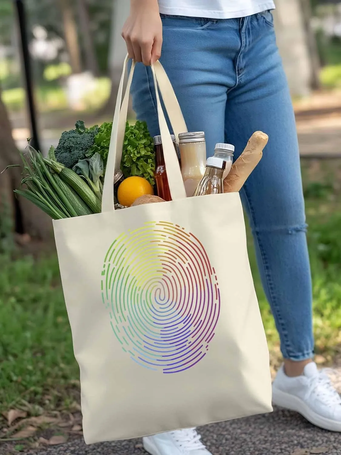 Canvas Tote Bag, Abstract Fingerprint Graffiti Aesthetic Canvas Tote Handbags for Women Shoulder Bag