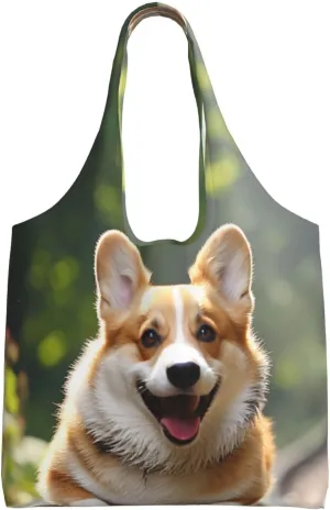 Canvas Tote Bag for Women Purse Corgi Dog Running on The Railroad Handbags Totes Crossbody Shoulder Shopping Bag