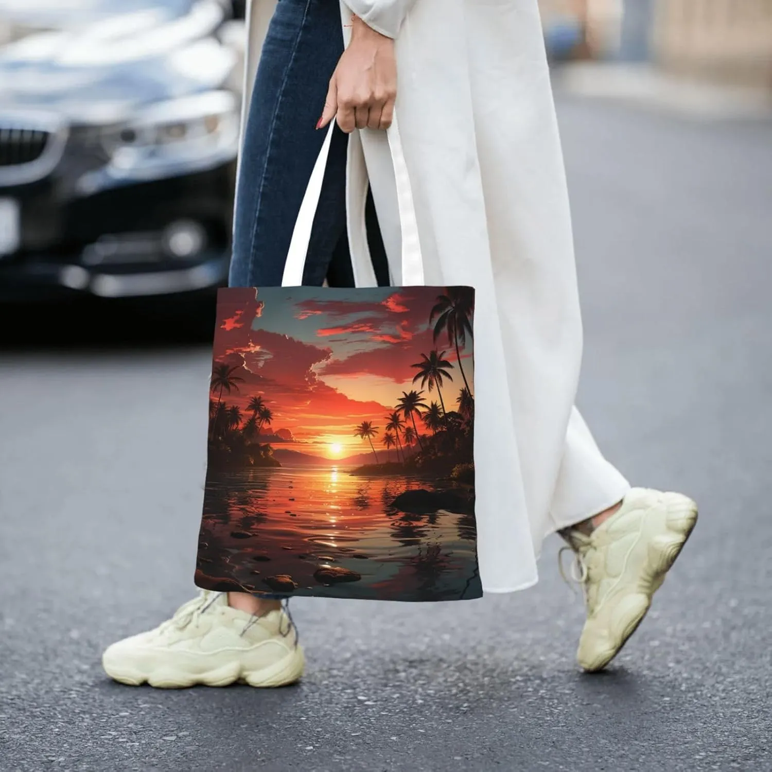 Canvas Tote Bag For Women Reusable Shopping Bag Casual Two Butterflies And Mushrooms Shoulder Bag Handbag For Travel