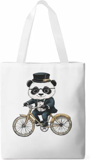 Canvas Tote Bag, in Glasses Panda Riding Bicycle patterned Canvas Tote Handbags for Women Shoulder Bag,