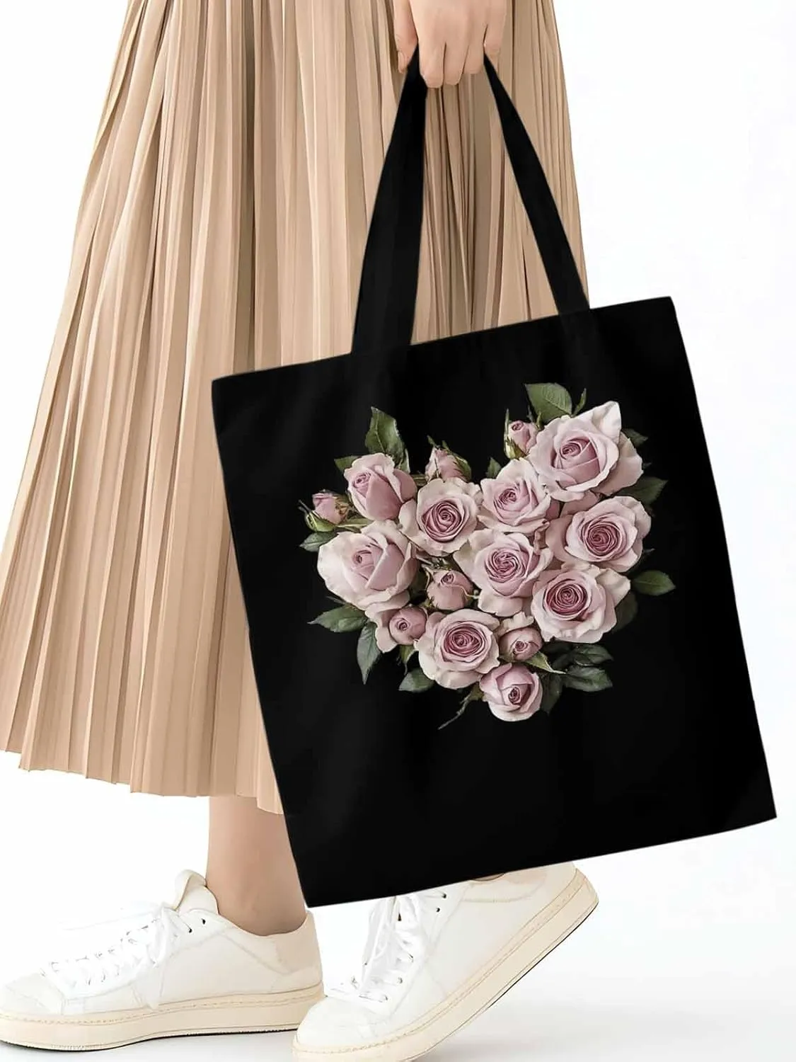 Canvas Tote Bag, Valentine's Day Roses Romantic Aesthetic Canvas Tote Handbags for Women Shoulder Bag