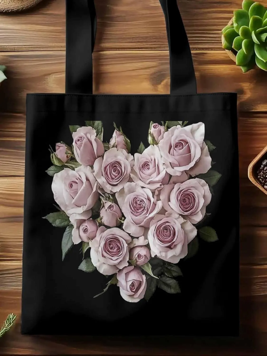 Canvas Tote Bag, Valentine's Day Roses Romantic Aesthetic Canvas Tote Handbags for Women Shoulder Bag