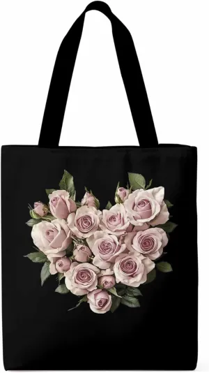Canvas Tote Bag, Valentine's Day Roses Romantic Aesthetic Canvas Tote Handbags for Women Shoulder Bag