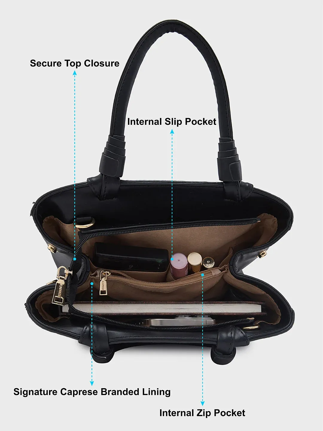 Caprese Rosa Medium Black Tote Bag