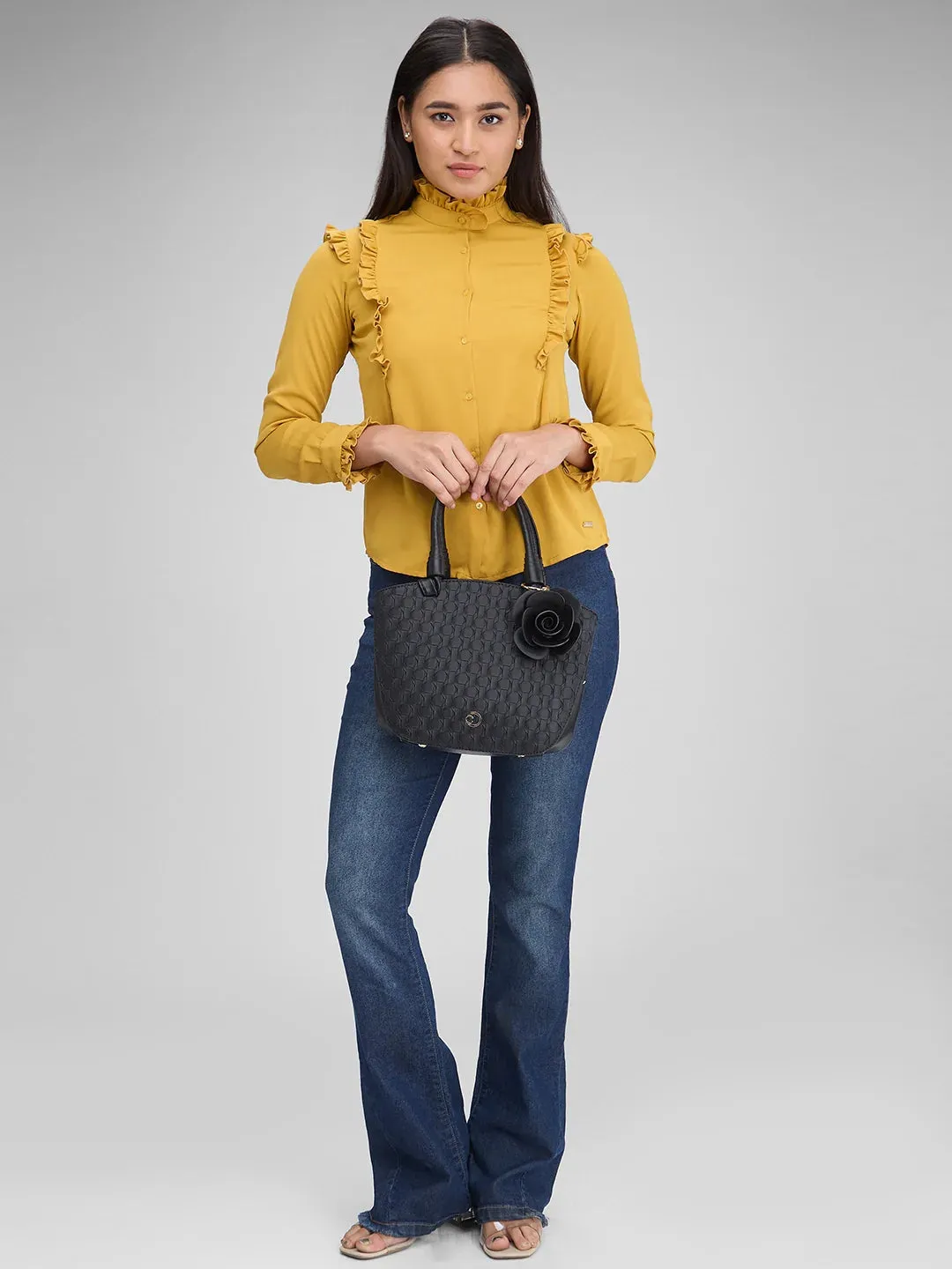 Caprese Rosa Medium Black Tote Bag