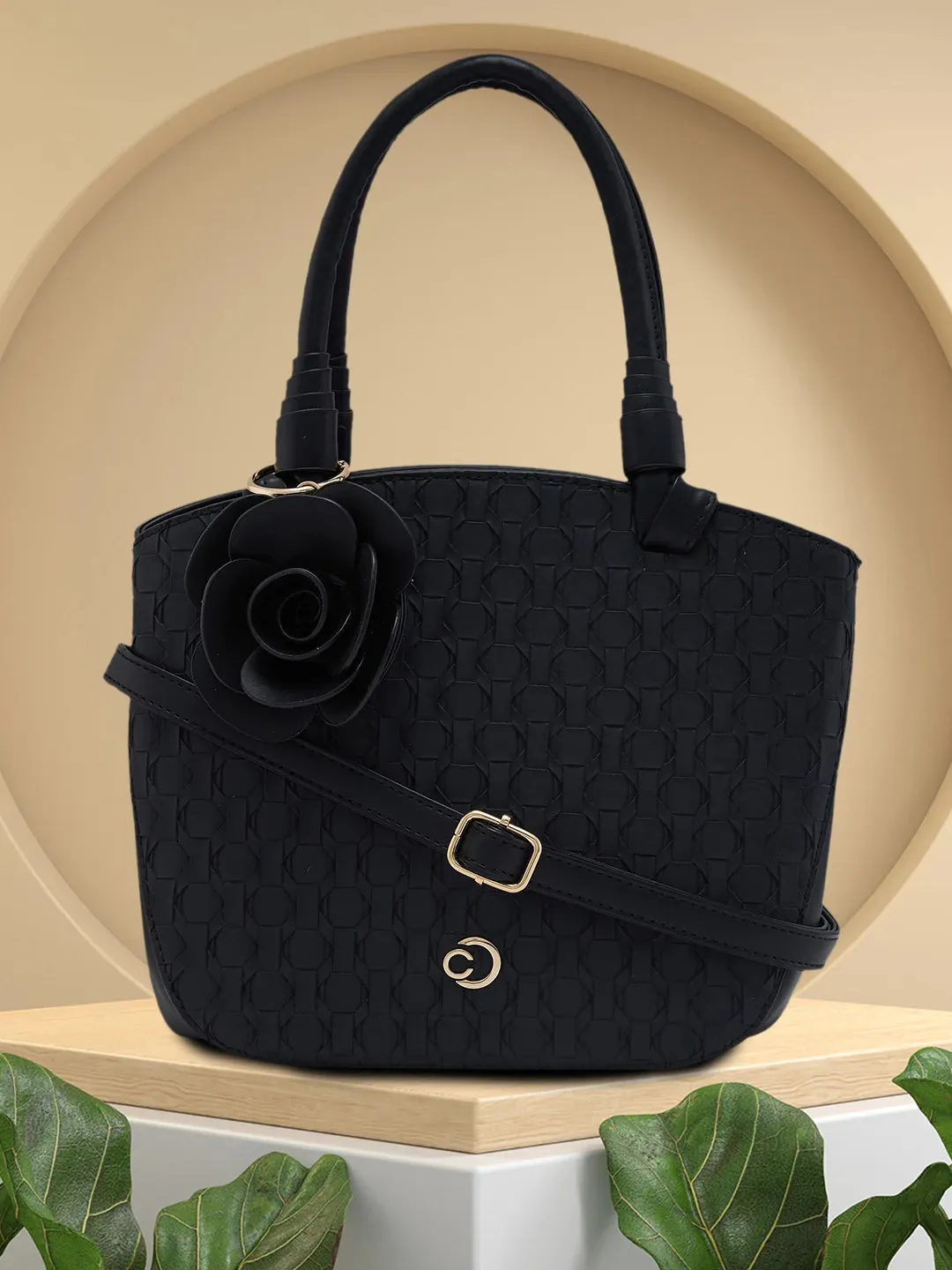 Caprese Rosa Medium Black Tote Bag