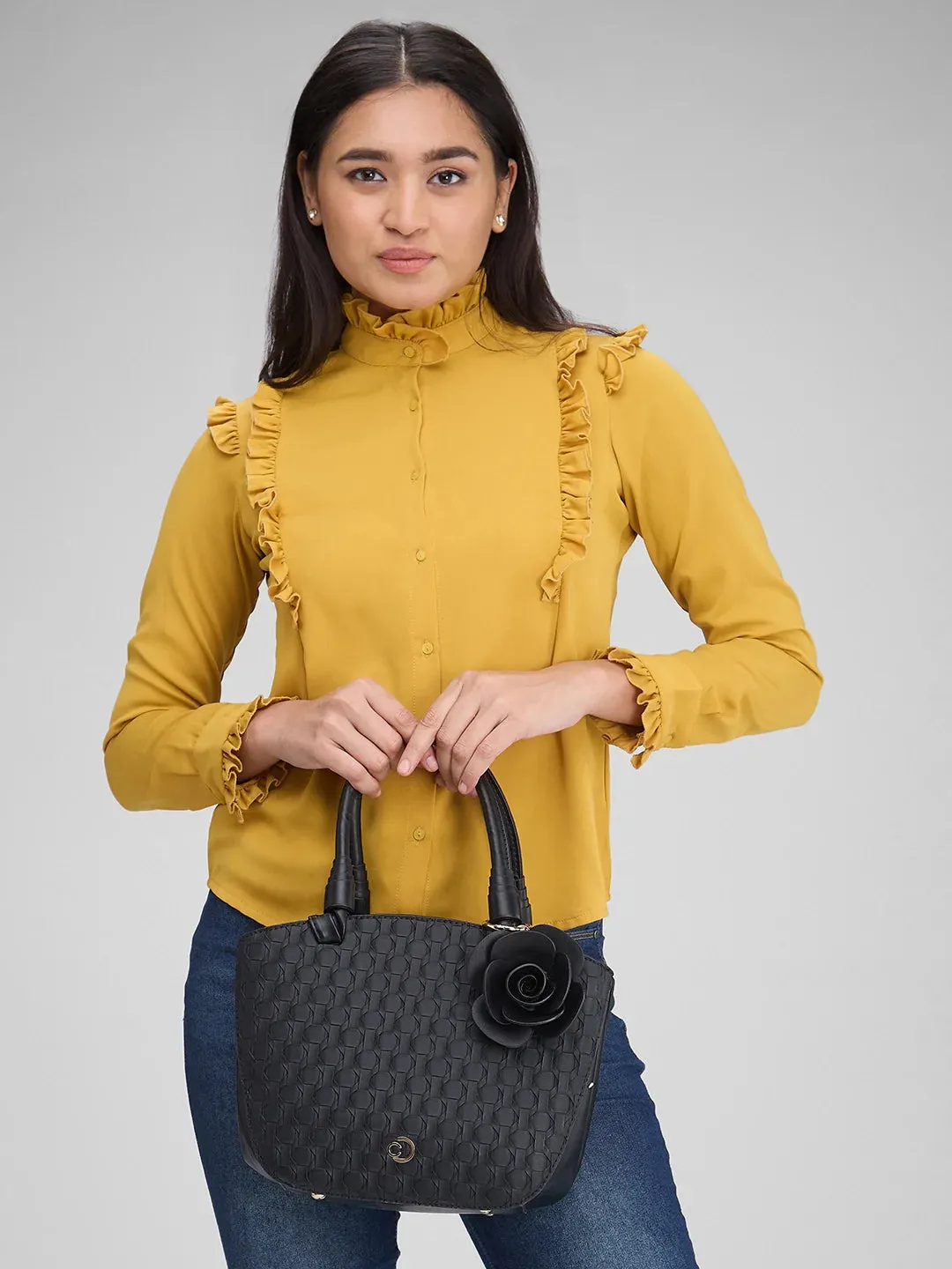 Caprese Rosa Medium Black Tote Bag