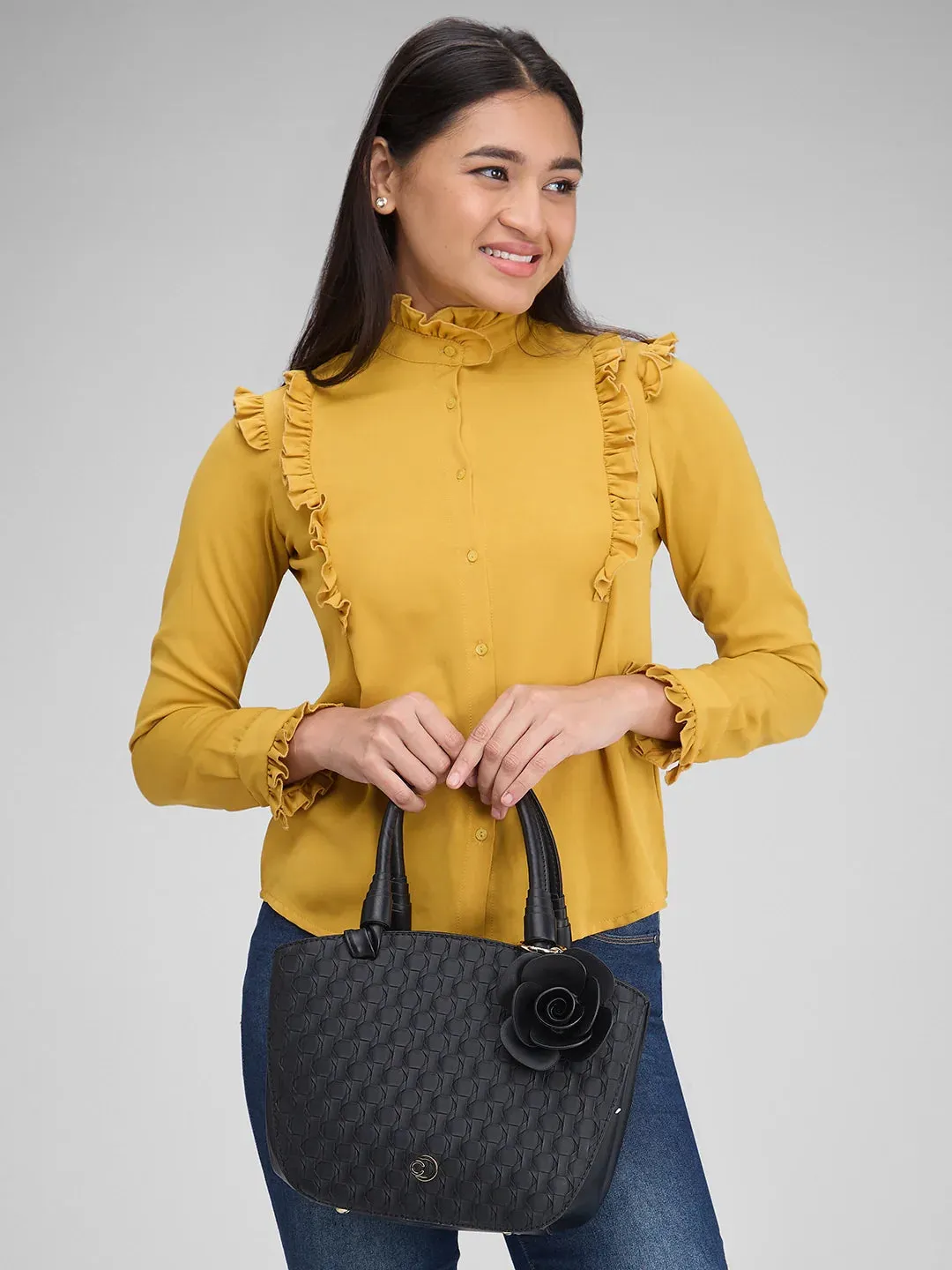 Caprese Rosa Medium Black Tote Bag
