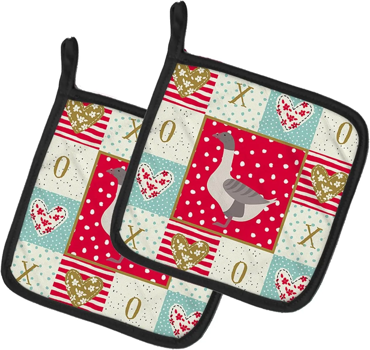 Caroline's Treasures CK5328PTHD Buff Grey Back Goose Love Pair of Pot Holders, Red Kitchen Heat Resistant Pot Holders Sets Oven Hot Pads for Cooking Baking BBQ, 7 1/2 x 7 1/2