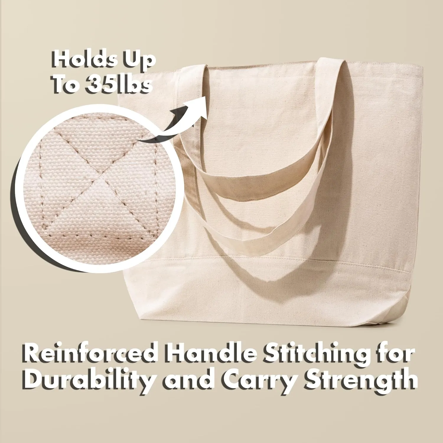 Carrywell (Not Made in China Canvas Tote Bags In Bulk, Reusable Shopping Bags, Organic Cotton Cloth