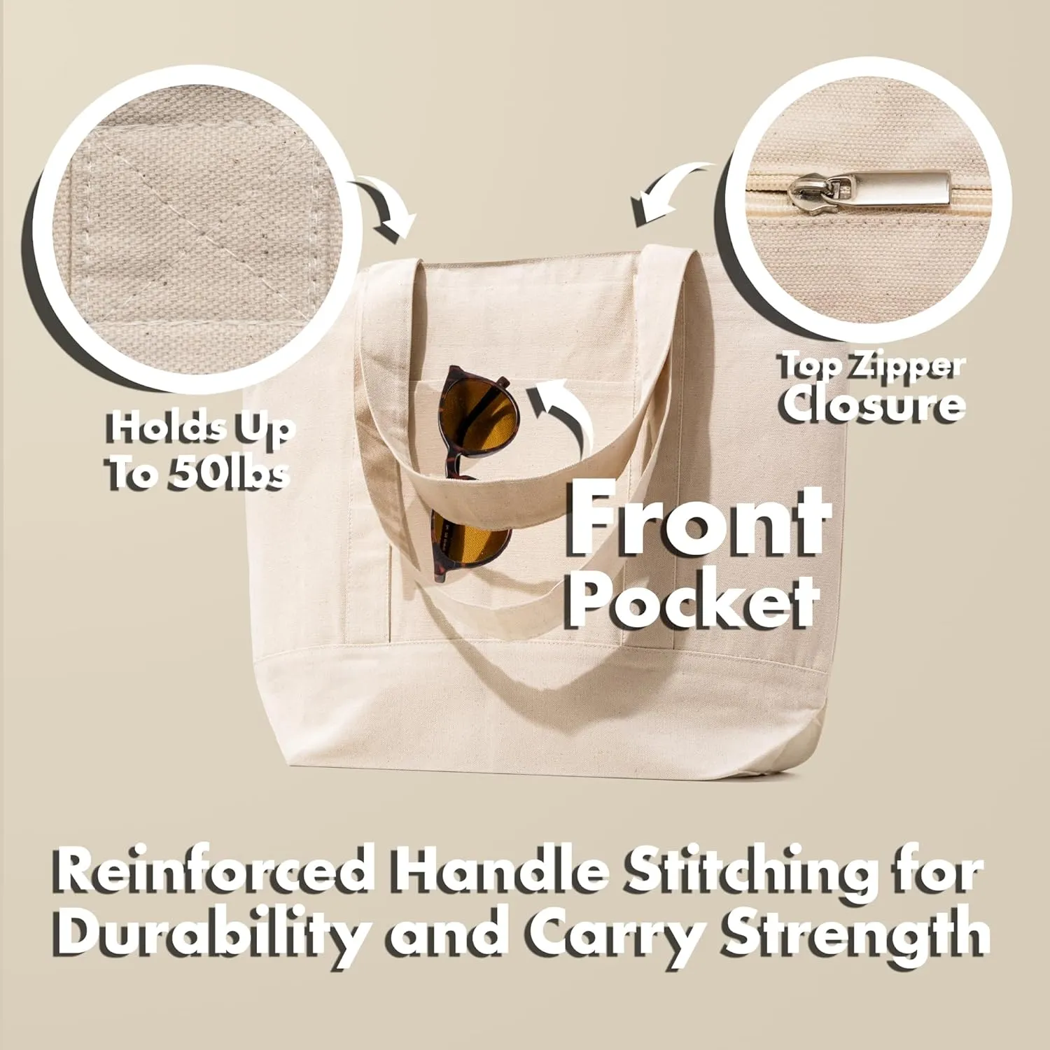 Carrywell (Not Made in China) Canvas Tote Bags In Bulk, Reusable Shopping Bags, Organic Cotton Cloth