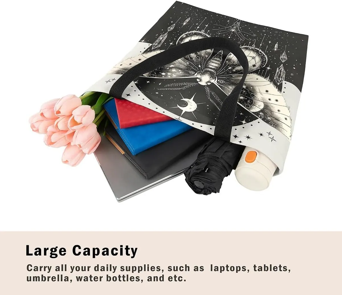 Cartoon Canvas Tote Bag Aesthetic for Women,Cute Animals Reusable Grocery Handbag