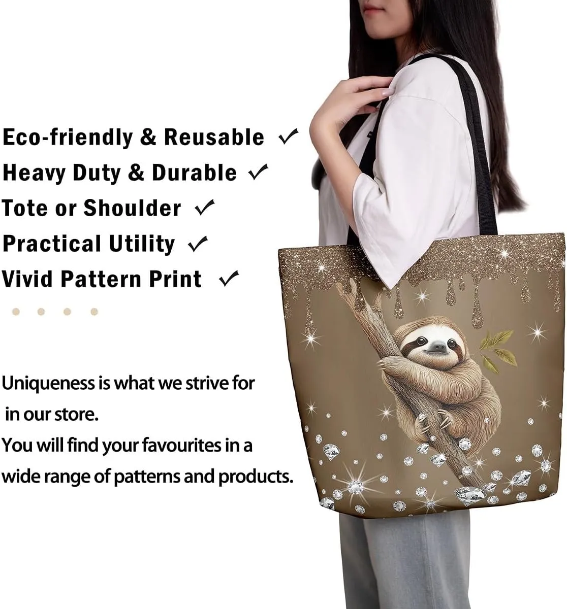 Castle Fairy Animals Theme Canvas Tote Bag,Diamond Sequin Fluid Art Aesthetic Shoulder Handbags for Shopping Gym