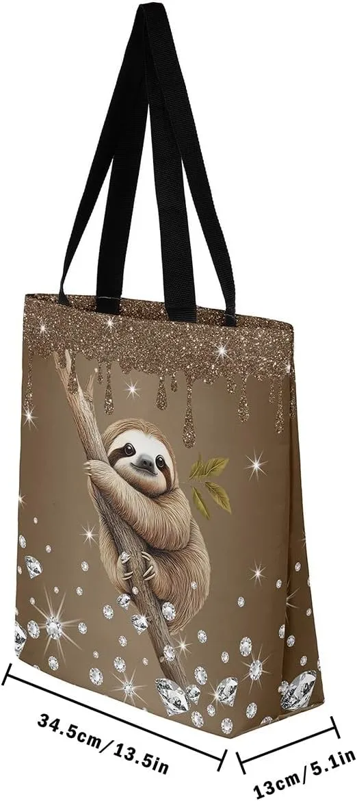 Castle Fairy Animals Theme Canvas Tote Bag,Diamond Sequin Fluid Art Aesthetic Shoulder Handbags for Shopping Gym