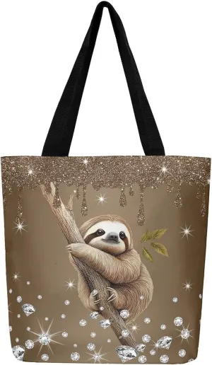Castle Fairy Animals Theme Canvas Tote Bag,Diamond Sequin Fluid Art Aesthetic Shoulder Handbags for Shopping Gym