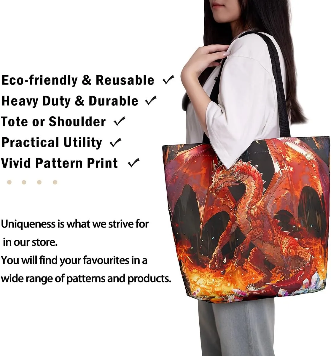 Castle Fairy Dragon Canvas Tote Bag for Adults,