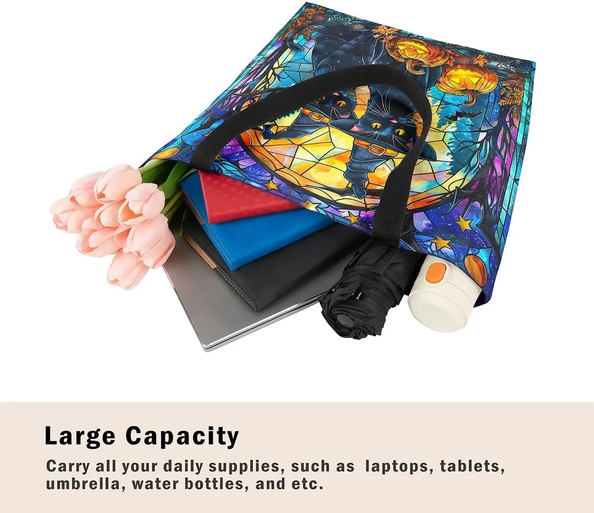 Castle Fairy Gothic Canvas Tote Bag Aesthetic for Women Girls,Sun Moon Halloween Reusable Grocery Handbag