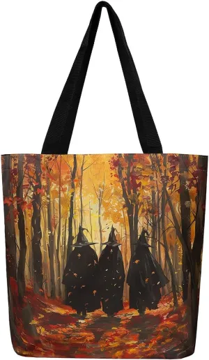 Castle Fairy Halloween Canvas Tote Bag Aesthetic for Women Girls, Reusable Grocery Handbag