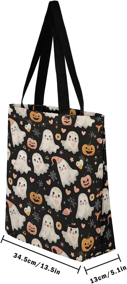 Castle Fairy Halloween Canvas Tote Bag Aesthetic for Women Girls, Reusable Grocery Handbag