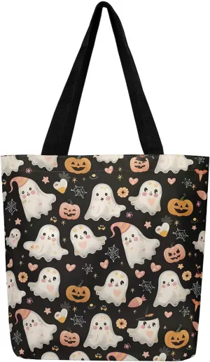 Castle Fairy Halloween Canvas Tote Bag Aesthetic for Women Girls, Reusable Grocery Handbag