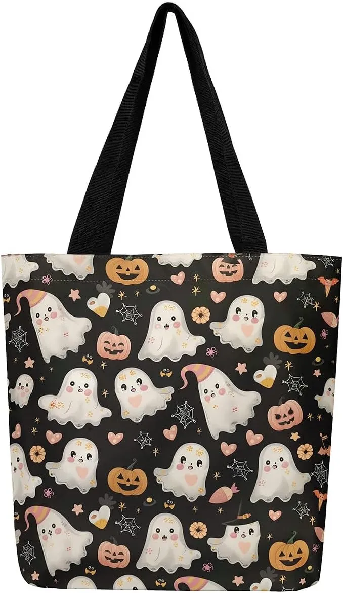 Castle Fairy Halloween Canvas Tote Bag Aesthetic for Women Girls, Reusable Grocery Handbag