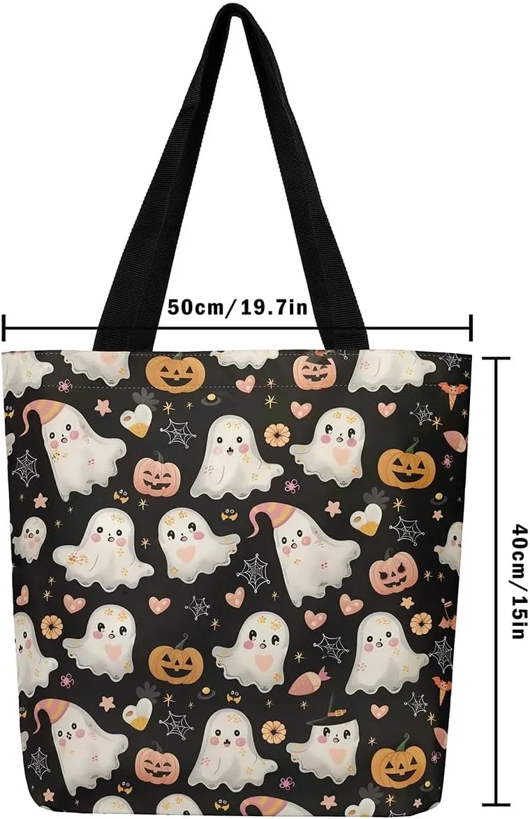 Castle Fairy Halloween Canvas Tote Bag Aesthetic for Women Girls, Reusable Grocery Handbag