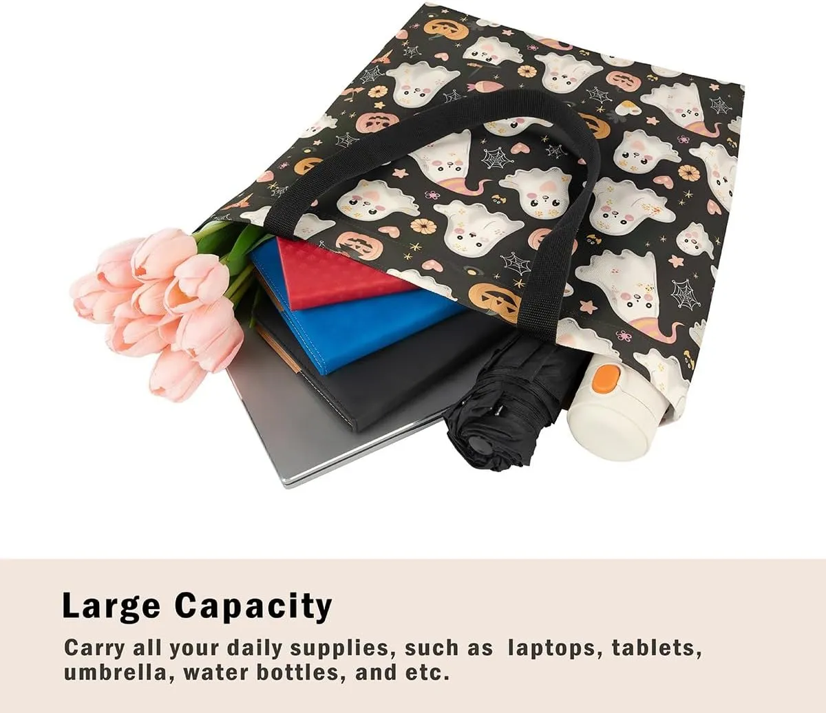 Castle Fairy Halloween Canvas Tote Bag Aesthetic for Women Girls, Reusable Grocery Handbag