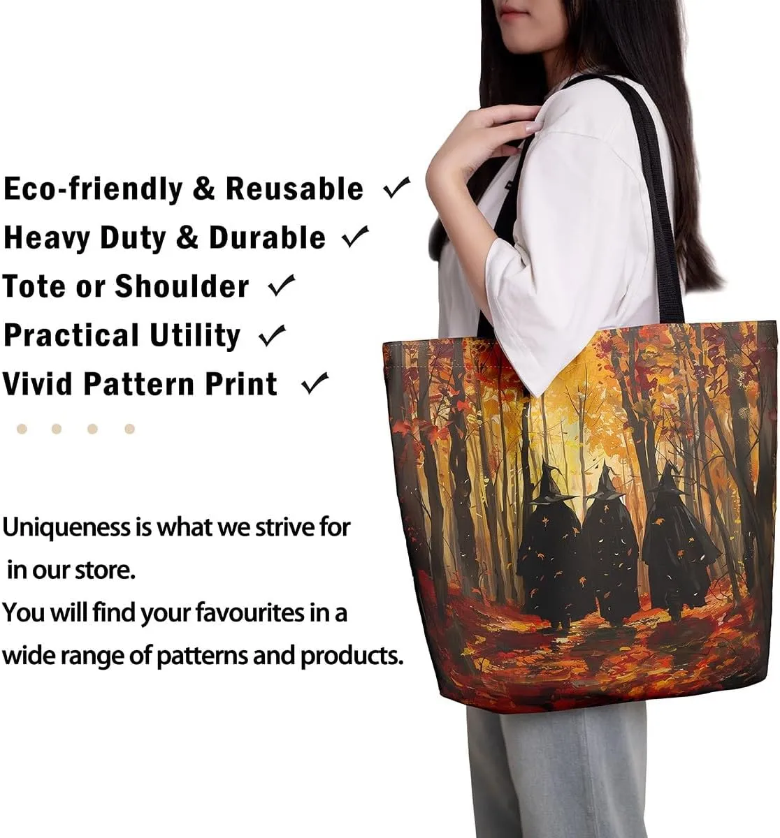 Castle Fairy Halloween Canvas Tote Bag Aesthetic for Women Girls, Reusable Grocery Handbag