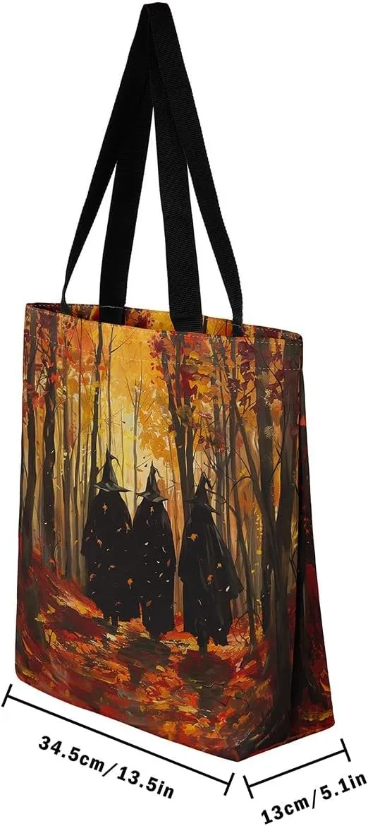 Castle Fairy Halloween Canvas Tote Bag Aesthetic for Women Girls, Reusable Grocery Handbag