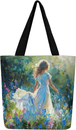 Castle Fairy Western Cowboy Canvas Tote Bag,Sketch Highland Cow Horse Desert Tote Bag