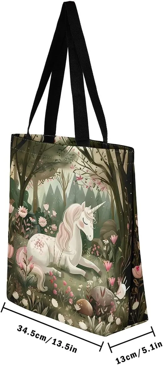 Castle Fairy Western Cowboy Canvas Tote Bag,Sketch Highland Cow Horse Desert Tote Bag