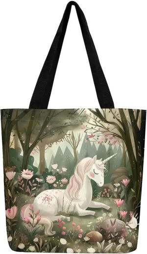 Castle Fairy Western Cowboy Canvas Tote Bag,Sketch Highland Cow Horse Desert Tote Bag
