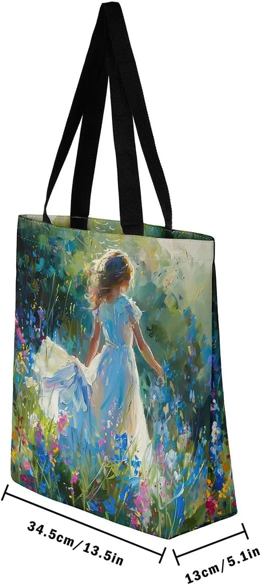 Castle Fairy Western Cowboy Canvas Tote Bag,Sketch Highland Cow Horse Desert Tote Bag