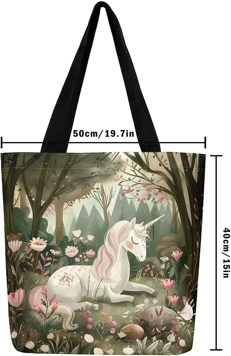 Castle Fairy Western Cowboy Canvas Tote Bag,Sketch Highland Cow Horse Desert Tote Bag