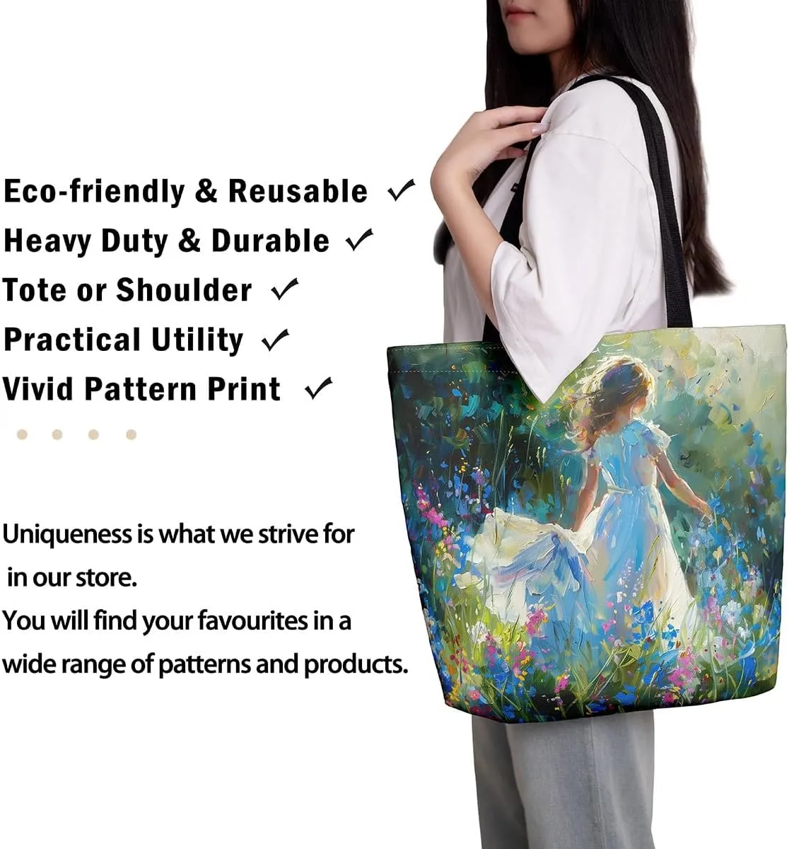 Castle Fairy Western Cowboy Canvas Tote Bag,Sketch Highland Cow Horse Desert Tote Bag
