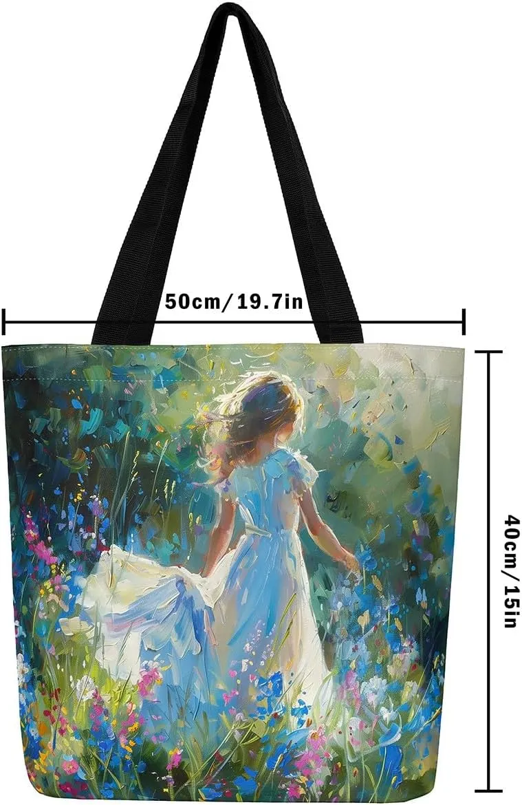 Castle Fairy Western Cowboy Canvas Tote Bag,Sketch Highland Cow Horse Desert Tote Bag