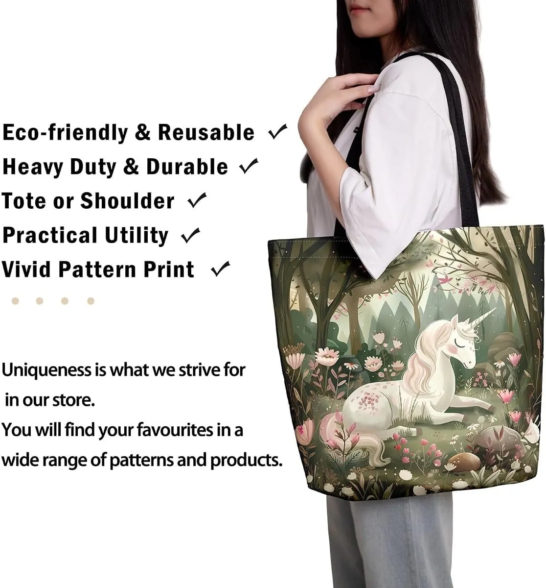 Castle Fairy Western Cowboy Canvas Tote Bag,Sketch Highland Cow Horse Desert Tote Bag