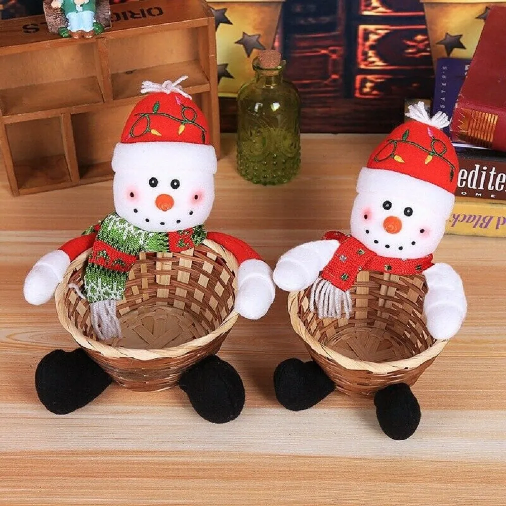Christmas Candy Storage Box Decoration Bamboo Basket Bowl