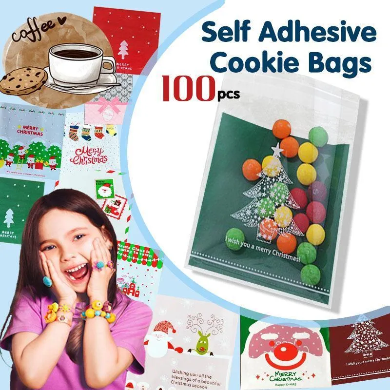 Christmas Cellophane Bags 100PCS 11Styles Plastic Clear