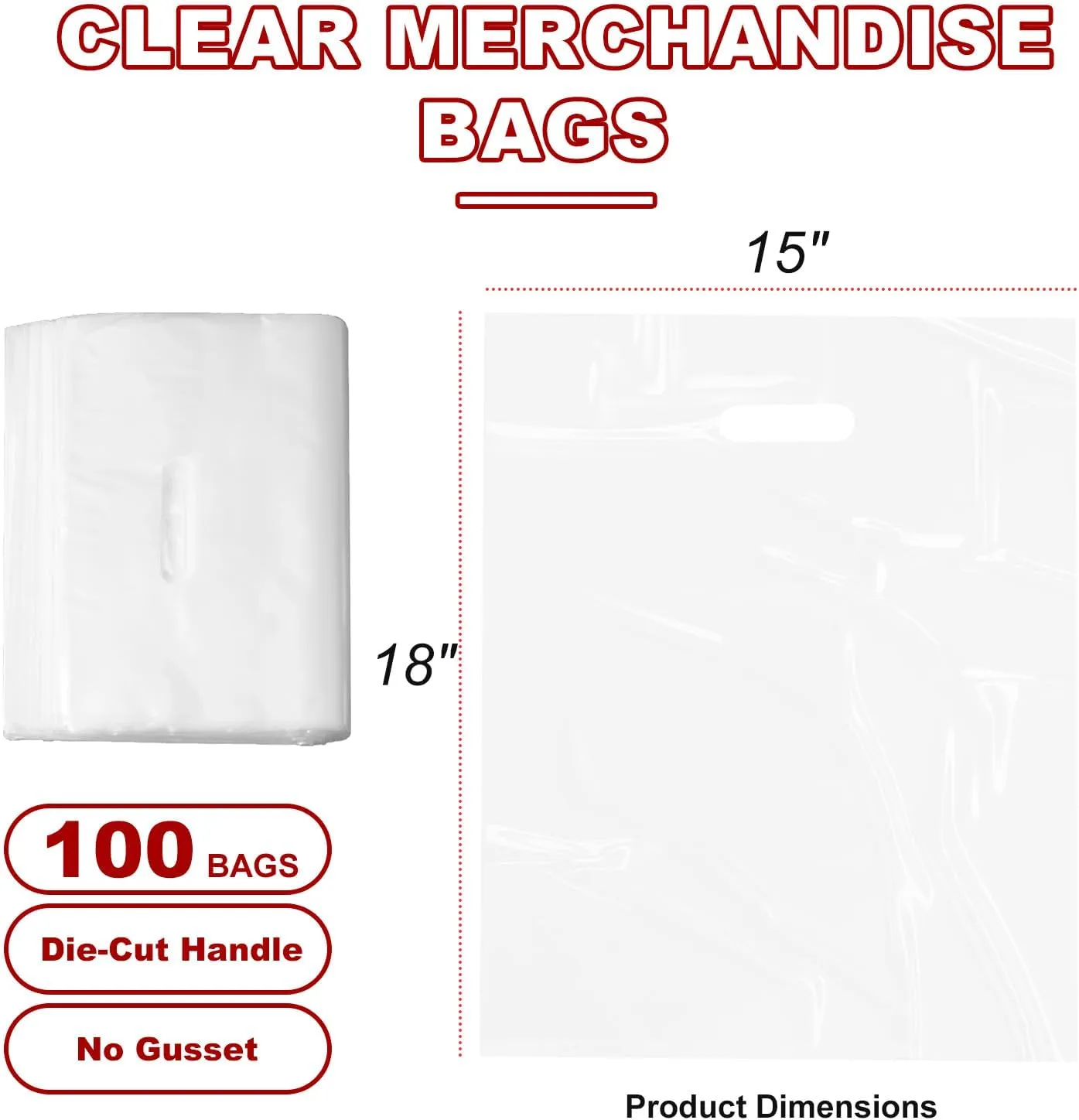 Clear Plastic bags with handle 100 Pack Clear Gift Bags for Small Business Shopping Merchandise Bags for Packaging Products Retail Boutique (Large(15x18))