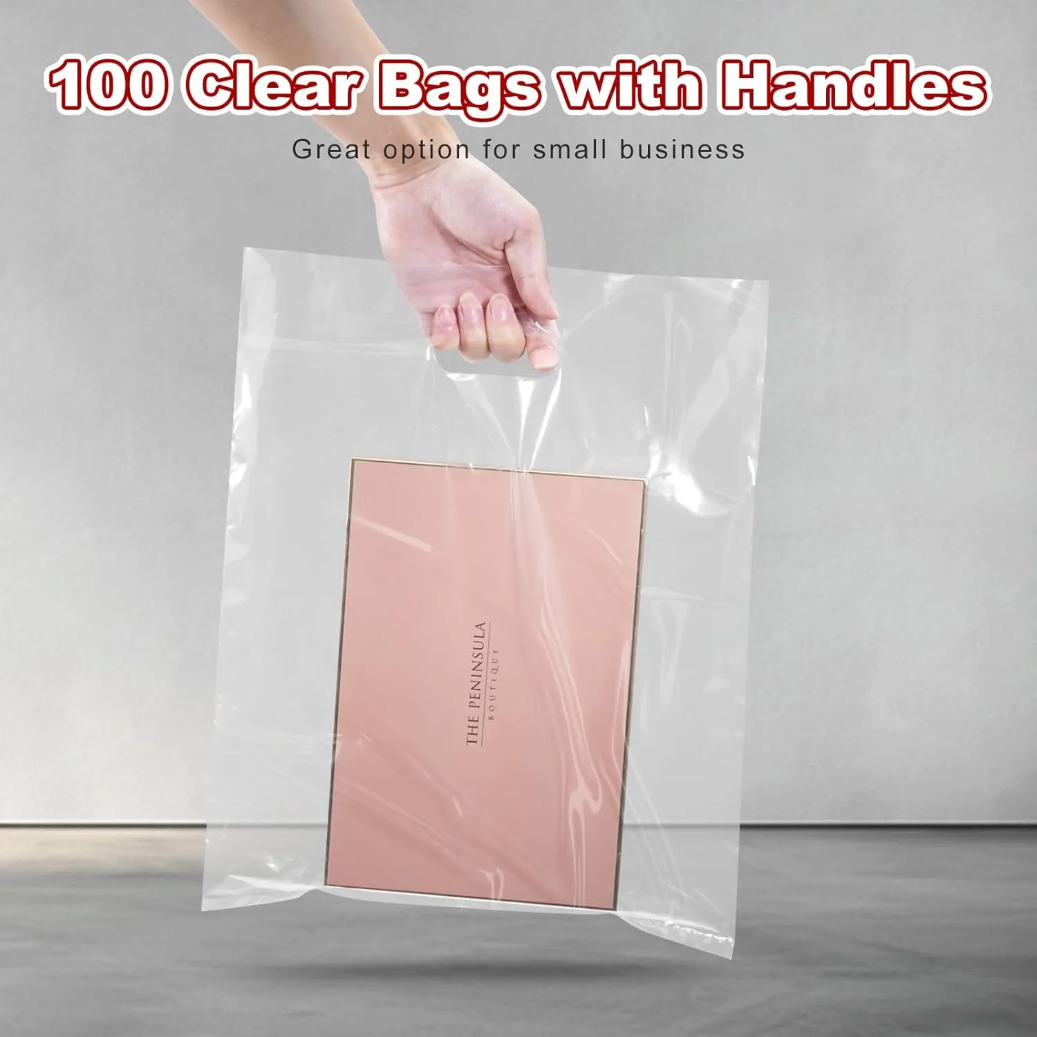 Clear Plastic bags with handle 100 Pack Clear Gift Bags for Small Business Shopping Merchandise Bags for Packaging Products Retail Boutique (Large(15x18))